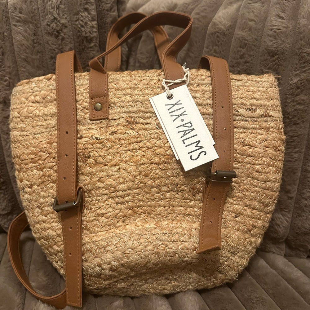 Tan and Brown Backpack with Woven Design